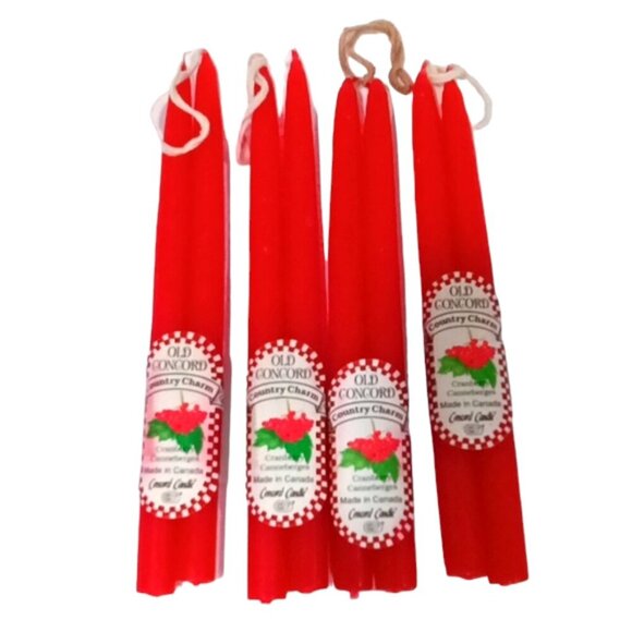 Old Concord Country Charm Cranberry Red 6'' Tapered Candles‎ 8 Total Christmas - Picture 1 of 4